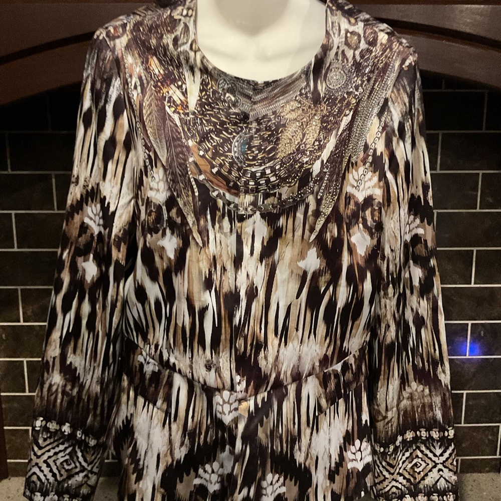 B.L.E.U. Women's Black and Brown Patterned Jacket